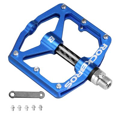Rock BROS Mountain Bike Pedals Flat Bicycle Pedals 9/16 Lightweight Road Bike Pedals Carbon Fiber Sealed Bearing Flat Pedals for MTB Blue