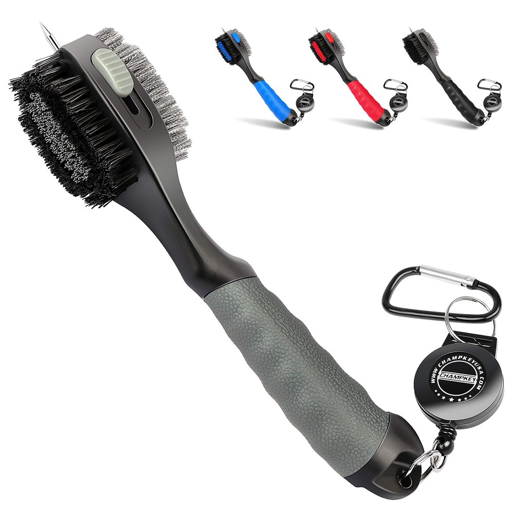 CHAMPKEY PRO Retractable Golf Club Brush - Oversized Brush Head with Soft Rubber Hand Grip & Retractable Groove Cleaner Golf Brush(Grey(1 Pcs))