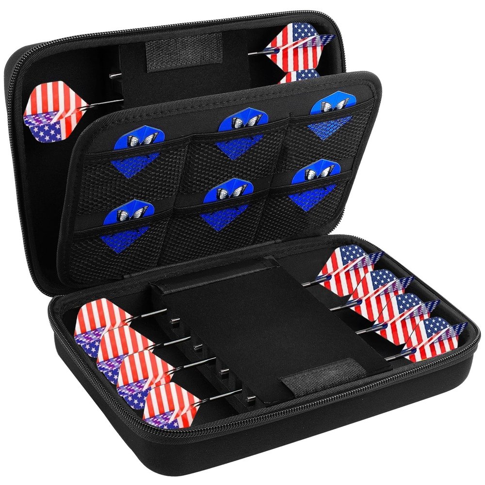 GWCASE Case for 16 Steel Tip and Soft Tip Darts, Dart Carrying Storage Holder Fits for Tips, Shafts and Flights and Extra Accessories (Box Only)-Black