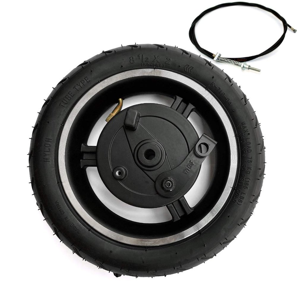 8.5 Inch Drum Brake Wheel for Electric Scooter 8 1/2 x 2 Inflated Wheel with Drum Brake and Axle Brake Cable (Wheel with cable120)