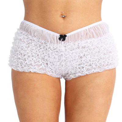 Hularka Woman's Sexy Ruffled Panties Underwear Booty Shorts Sissy Frilly Bloomers Knicker Pettipants White Medium