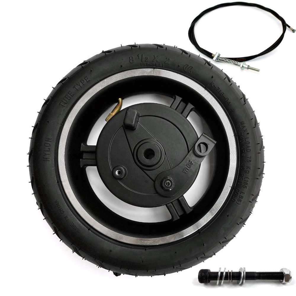 8.5 Inch Drum Brake Wheel for Electric Scooter 8 1/2 x 2 Inflated Wheel with Drum Brake and Axle Brake Cable (Wheel axle cable120)