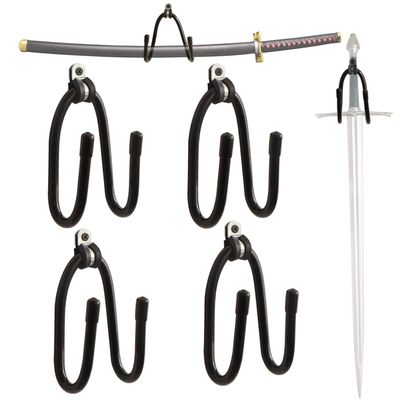 Kesywale Adjustable Sword Wall Mount Rack Hanger Holder Hook Stand for Swords, Dagger, Axe, Keyblade and More - Vertical or Horizontal Display, Pack of 4 (4)