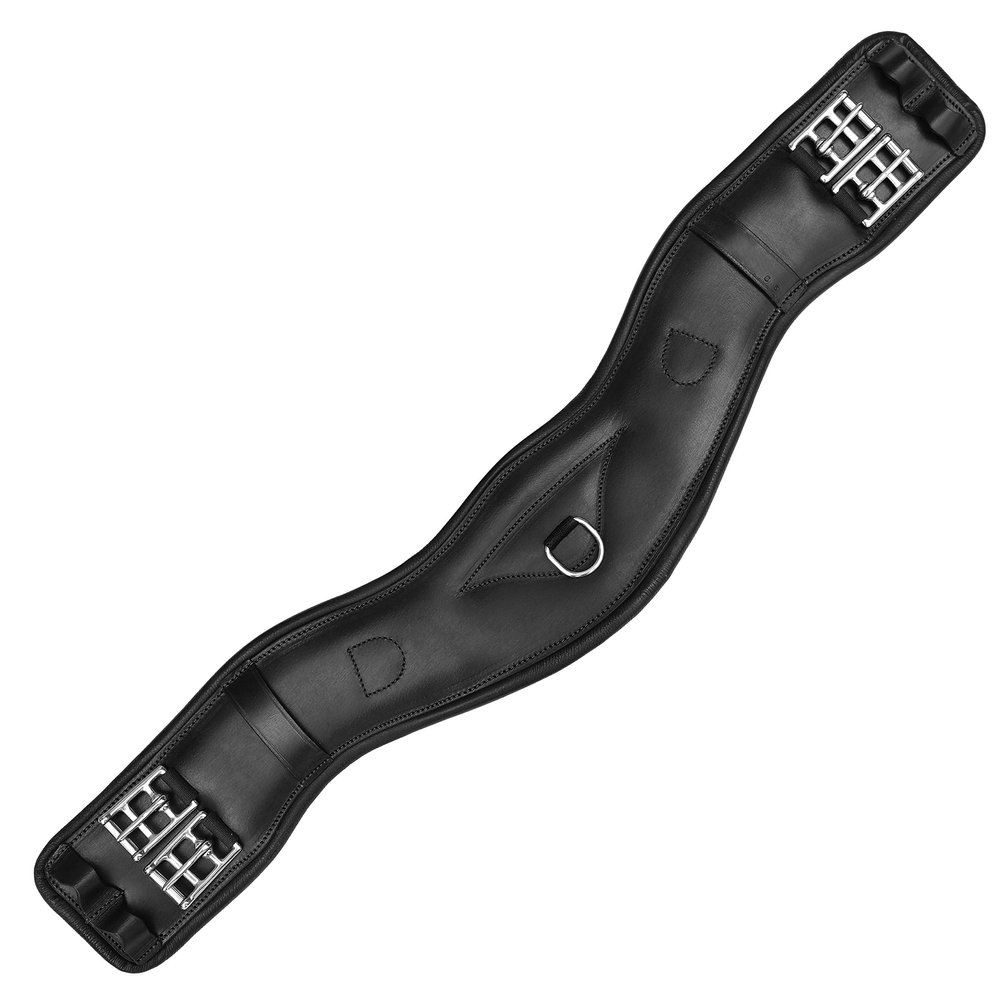 Exion Dressage Girth Anatomical Leather Girth with Soft Calfskin Padding | Enhanced Comfort & Freedom Elbow Design for Movement | Black- Leather Padding- 22 Inch/ 55 cm