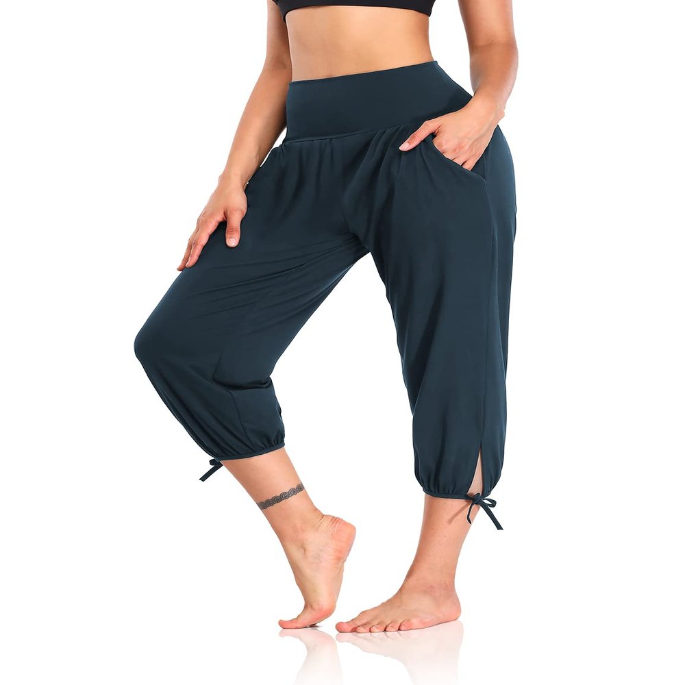 DIBAOLONG Womens Yoga Capri Pants Loose Yoga Pants Comfy Lounge Joggers Pajama Sweatpants with Pockets Navy L