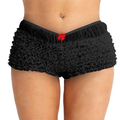 Hularka Woman's Sexy Ruffled Panties Underwear Booty Shorts Sissy Frilly Bloomers Knicker Pettipants Black Medium