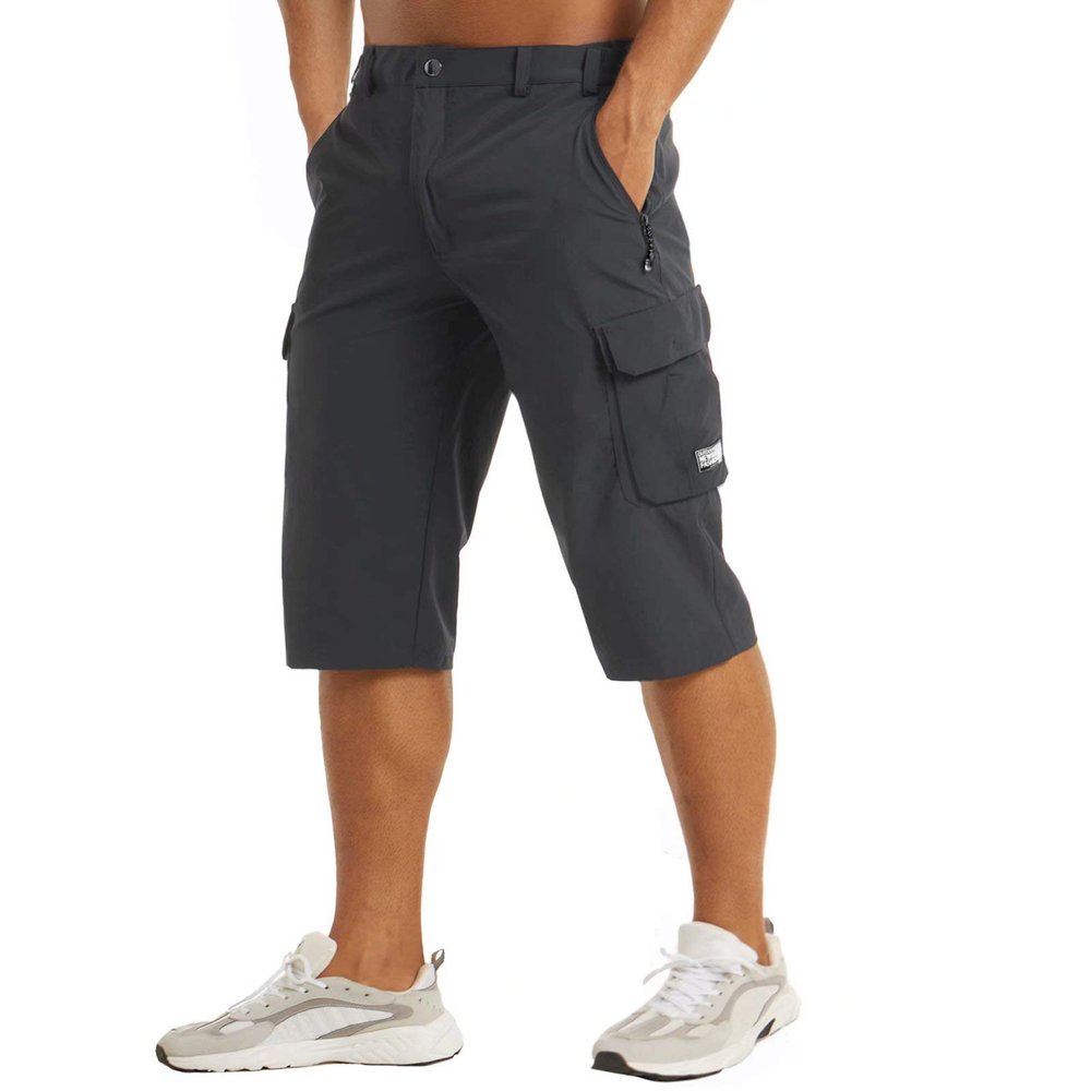 Hiking Shorts Men Summer Shorts Cargo Shorts for Men Below Knee Tactical Fishing Shorts Athletic Fit Casual Long Shorts Dark Grey
