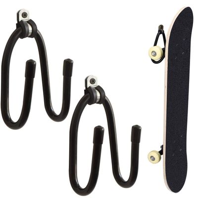 Kesywale 2 Pack Skateboard Wall Mount Adjustable Hanger Holder Hook Rack Display for Guitar, Skateboards, Longboards, Skis, Snowboards, Water Skis and More (2)