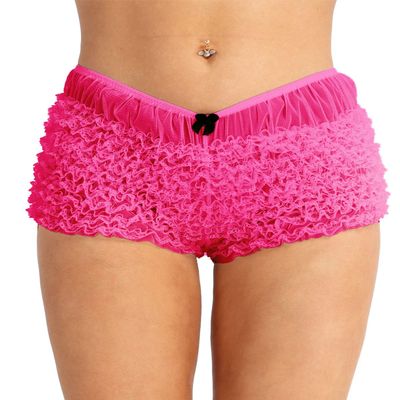 Hularka Woman's Sexy Ruffled Panties Underwear Booty Shorts Sissy Frilly Bloomers Knicker Pettipants Hot Pink Medium