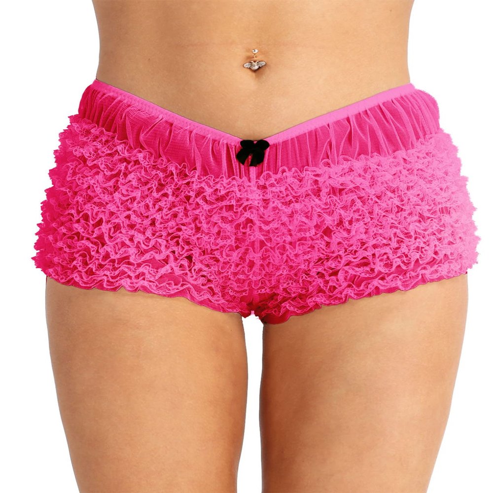 Hularka Woman's Sexy Ruffled Panties Underwear Booty Shorts Sissy Frilly Bloomers Knicker Pettipants Hot Pink Medium