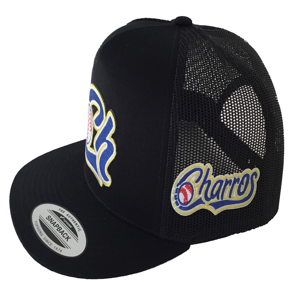 Charros De Jalisco Logo obalado 3 Logos 2? al lado derecho hat Black mesh