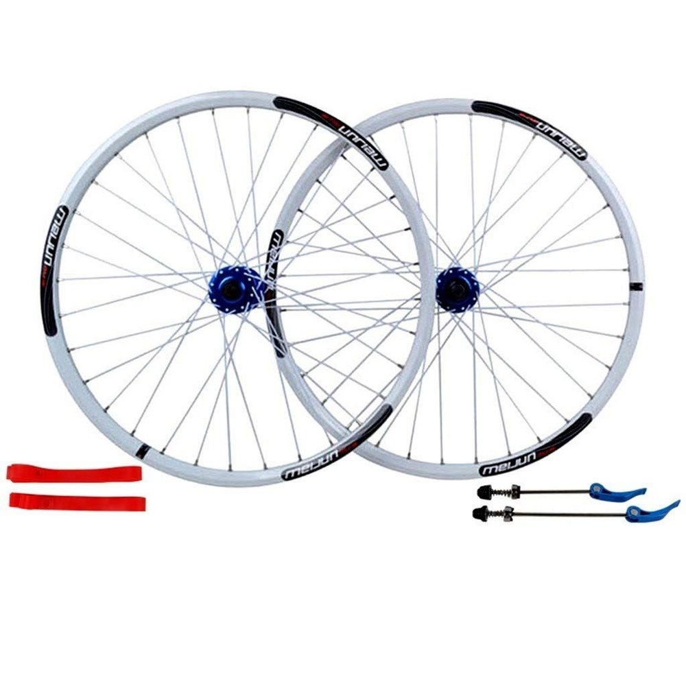 Bikes Bicycle Wheel Set 26 Inch Double Wall Alloy Rim 32 Hole QR Disc Brake Wheel 7 8 9 10 Speed Cassette Hubs (Size : White)