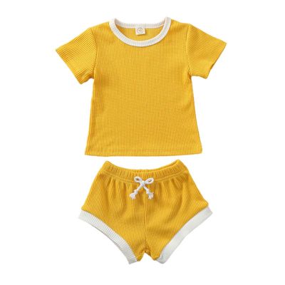 Nokpsedcb Newborn Kids Baby Girls Cute Strap Solid Color Romper Bodysuit Top+Drawstring Bottoms Shorts Pants 2Pcs Outfits Set (0-6 Months, A-Yellow)