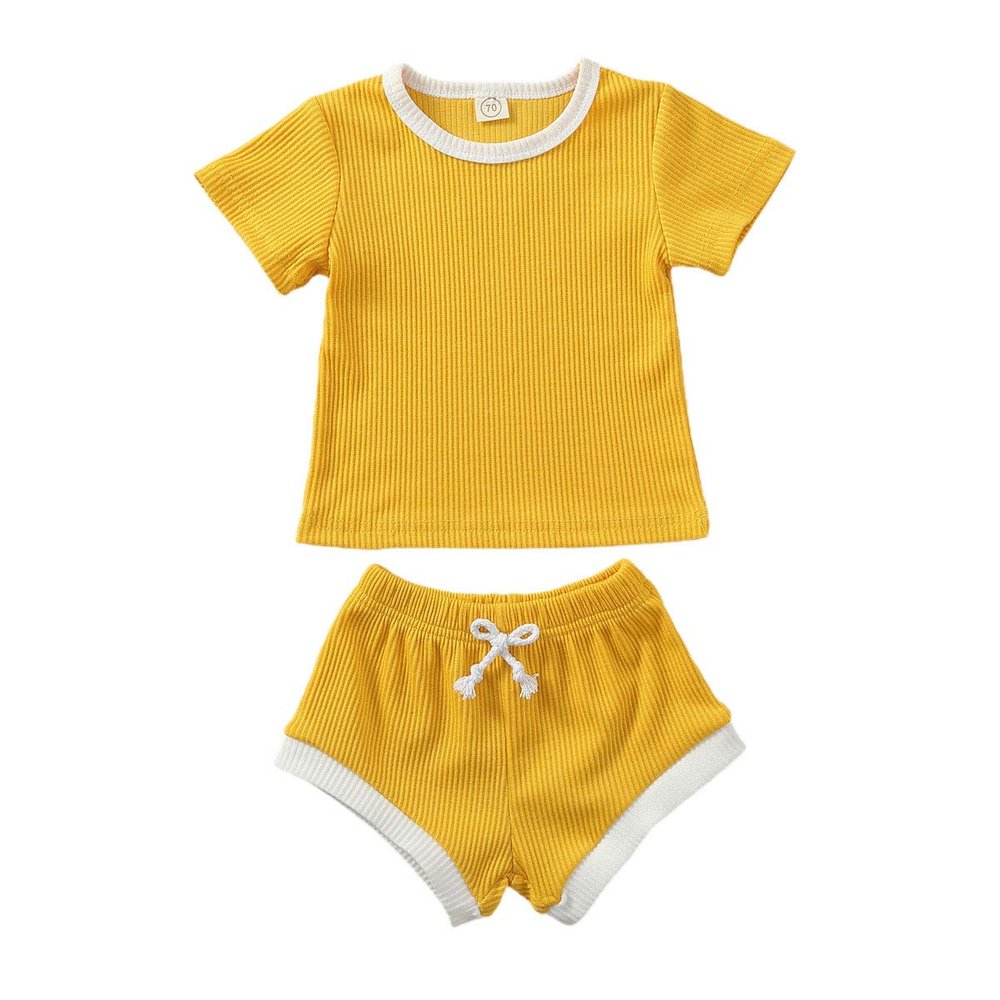 Nokpsedcb Newborn Kids Baby Girls Cute Strap Solid Color Romper Bodysuit Top+Drawstring Bottoms Shorts Pants 2Pcs Outfits Set (0-6 Months, A-Yellow)