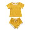 Nokpsedcb Newborn Kids Baby Girls Cute Strap Solid Color Romper Bodysuit Top+Drawstring Bottoms Shorts Pants 2Pcs Outfits Set (0-6 Months, A-Yellow) view 1
