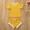 Nokpsedcb Newborn Kids Baby Girls Cute Strap Solid Color Romper Bodysuit Top+Drawstring Bottoms Shorts Pants 2Pcs Outfits Set (0-6 Months, A-Yellow) view 2