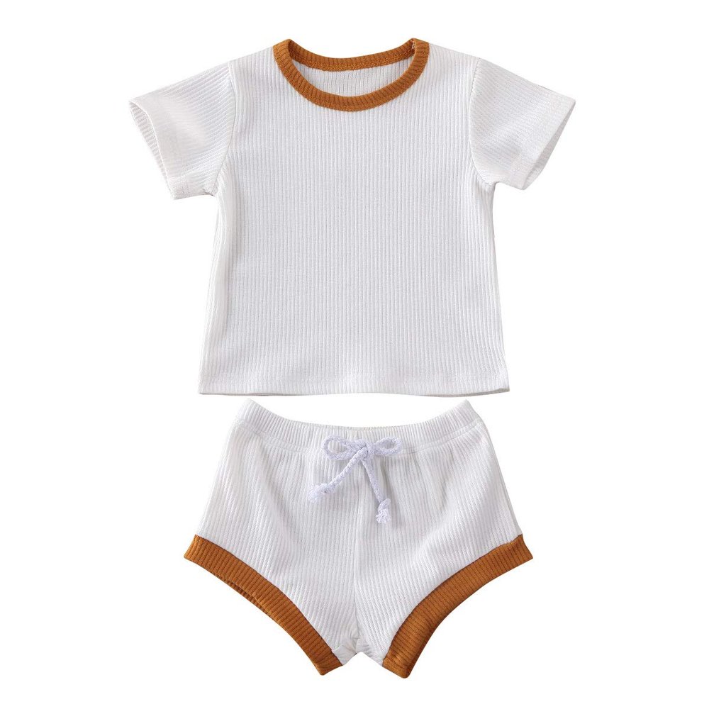 Nokpsedcb Newborn Kids Baby Girls Cute Strap Solid Color Romper Bodysuit Top+Drawstring Bottoms Shorts Pants 2Pcs Outfits Set (0-6 Months, A-White)