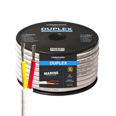 14 Gauge 2 Conductor Marine Wire - 200 ft Duplex Flat Marine Grade Wire Tinned Copper Oxygen-Free Insulated - 14/2 AWG UL 1426 Standard PVC Wire for Boat, Automotive, Speakers, Camper & Trailers