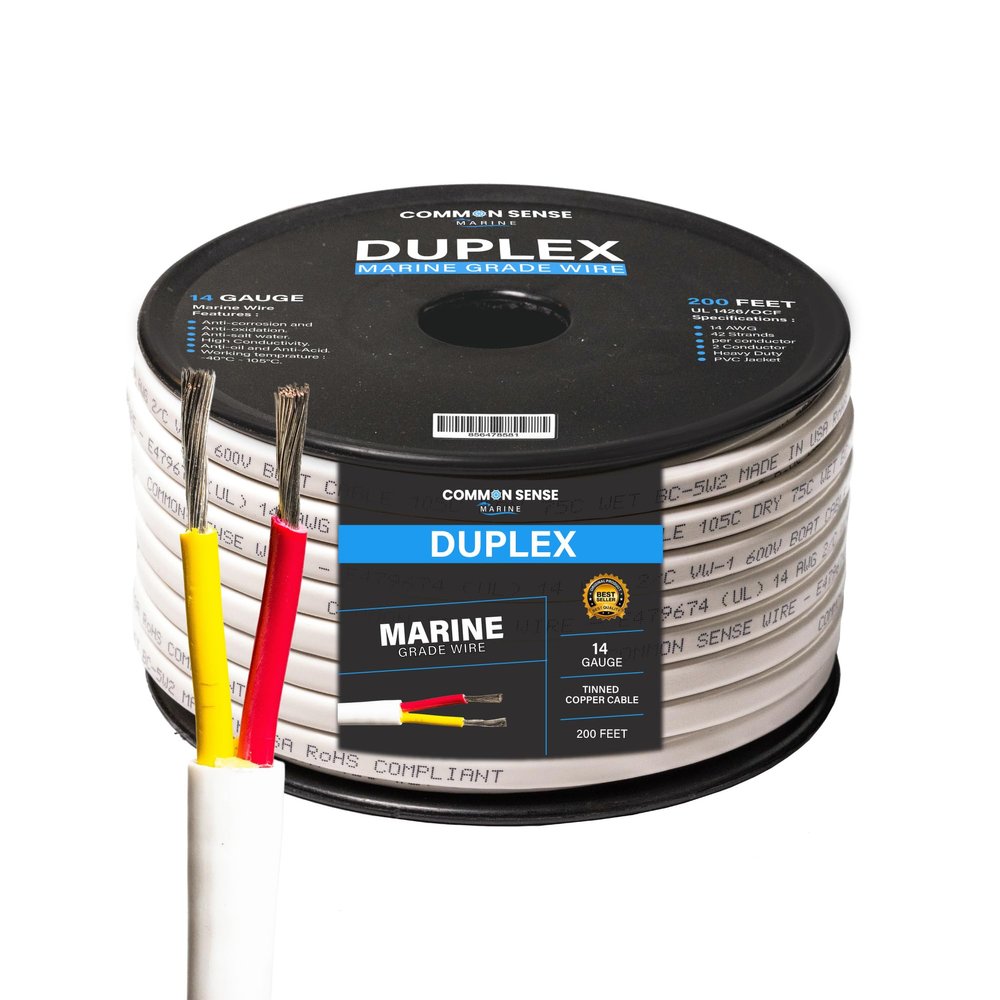 14 Gauge 2 Conductor Marine Wire - 200 ft Duplex Flat Marine Grade Wire Tinned Copper Oxygen-Free Insulated - 14/2 AWG UL 1426 Standard PVC Wire for Boat, Automotive, Speakers, Camper & Trailers