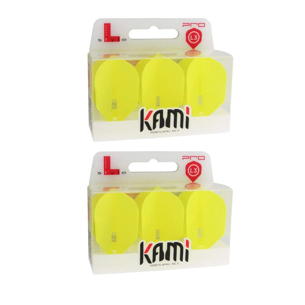 LSTYLE Dart Flights - L3 PRO KAMI Shape - Yellow | 2-Pack (6 Flights) | for Soft & Steel Tip Darts
