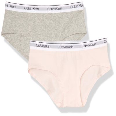 Calvin Klein Kids Girls' Modern Cotton Hipster Underwear 2-Pack, Heather Grey/Heather Blue/White, Medium