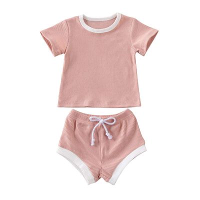Nokpsedcb Newborn Kids Baby Girls Cute Strap Solid Color Romper Bodysuit Top+Drawstring Bottoms Shorts Pants 2Pcs Outfits Set (0-6 Months, A-Pink)