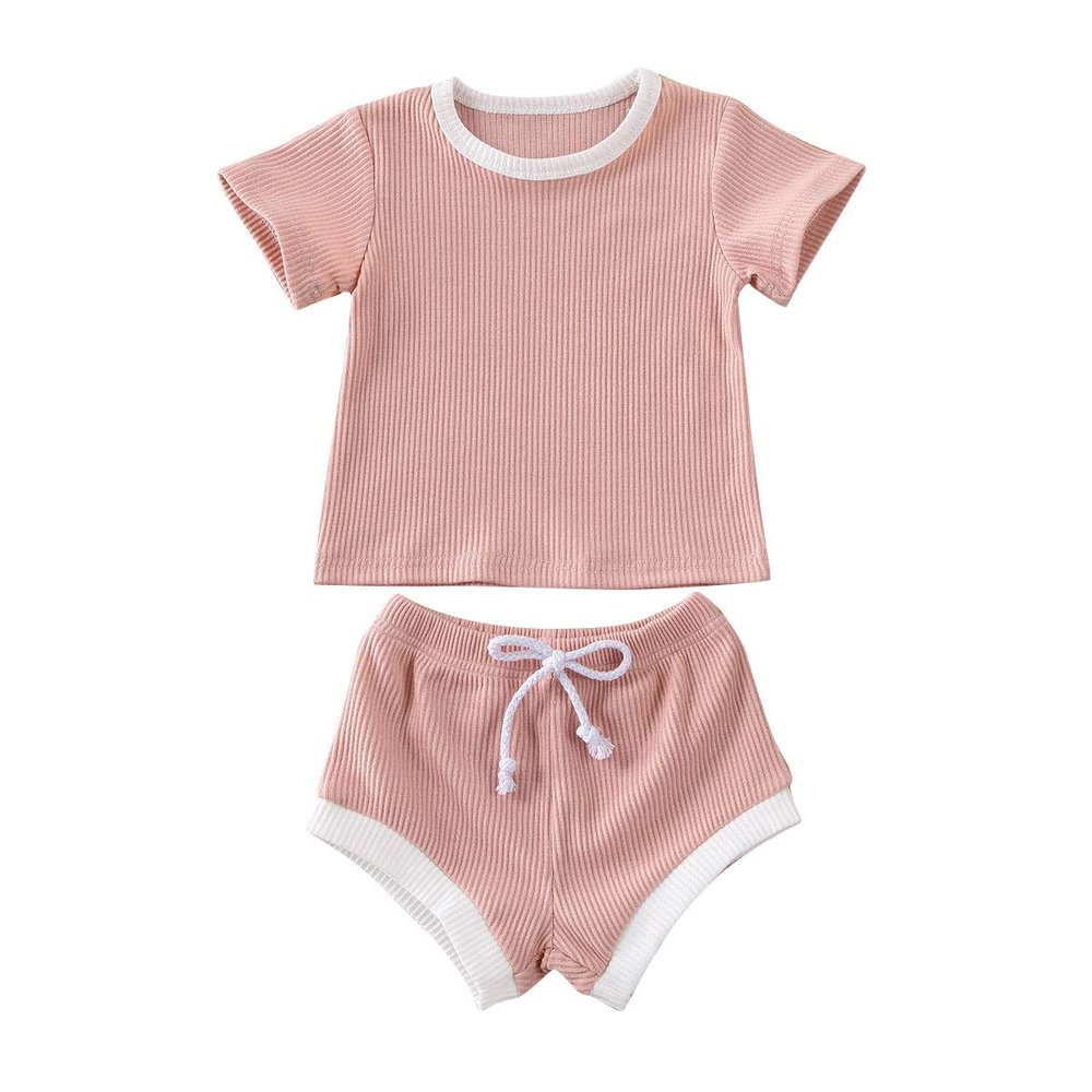 Nokpsedcb Newborn Kids Baby Girls Cute Strap Solid Color Romper Bodysuit Top+Drawstring Bottoms Shorts Pants 2Pcs Outfits Set (0-6 Months, A-Pink)