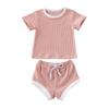 Nokpsedcb Newborn Kids Baby Girls Cute Strap Solid Color Romper Bodysuit Top+Drawstring Bottoms Shorts Pants 2Pcs Outfits Set (0-6 Months, A-Pink) view 1