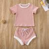 Nokpsedcb Newborn Kids Baby Girls Cute Strap Solid Color Romper Bodysuit Top+Drawstring Bottoms Shorts Pants 2Pcs Outfits Set (6-12 Months, A-Pink) view 2