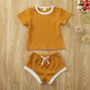 Nokpsedcb Newborn Kids Baby Girls Cute Strap Solid Color Romper Bodysuit Top+Drawstring Bottoms Shorts Pants 2Pcs Outfits Set (6-12 Months, A-Coffee) view 2
