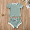 Nokpsedcb Newborn Kids Baby Girls Cute Strap Solid Color Romper Bodysuit Top+Drawstring Bottoms Shorts Pants 2Pcs Outfits Set (0-6 Months, A-Light Green) view 2