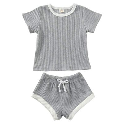 Nokpsedcb Newborn Kids Baby Girls Cute Strap Solid Color Romper Bodysuit Top+Drawstring Bottoms Shorts Pants 2Pcs Outfits Set (0-6 Months, A-Grey)
