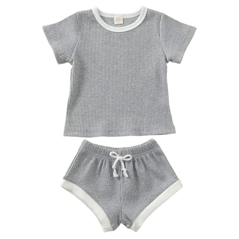Nokpsedcb Newborn Kids Baby Girls Cute Strap Solid Color Romper Bodysuit Top+Drawstring Bottoms Shorts Pants 2Pcs Outfits Set (0-6 Months, A-Grey)