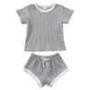 Nokpsedcb Newborn Kids Baby Girls Cute Strap Solid Color Romper Bodysuit Top+Drawstring Bottoms Shorts Pants 2Pcs Outfits Set (0-6 Months, A-Grey) view 1