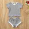 Nokpsedcb Newborn Kids Baby Girls Cute Strap Solid Color Romper Bodysuit Top+Drawstring Bottoms Shorts Pants 2Pcs Outfits Set (0-6 Months, A-Grey) view 2