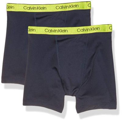 Calvin Klein Kids Boys' Performance Boxer Brief Underwear 2-Pack, Black Iris, Medium
