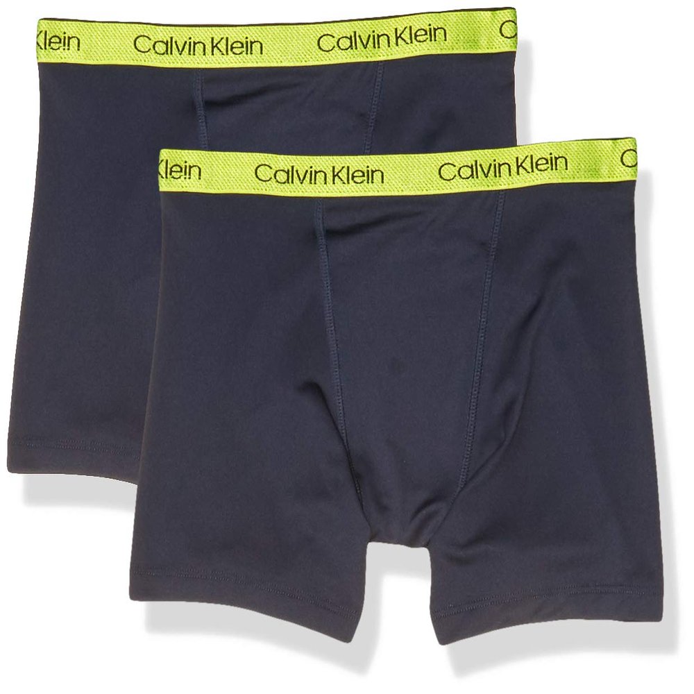 Calvin Klein Kids Boys' Performance Boxer Brief Underwear 2-Pack, Black Iris, Medium