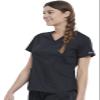 Cherokee Scrubs for Women V-Neck Scrub Top with 2 Pockets, Ultra Soft Stretch, Durable Easy Care Medical Uniform - WW612P, XS Petite, Black view 2