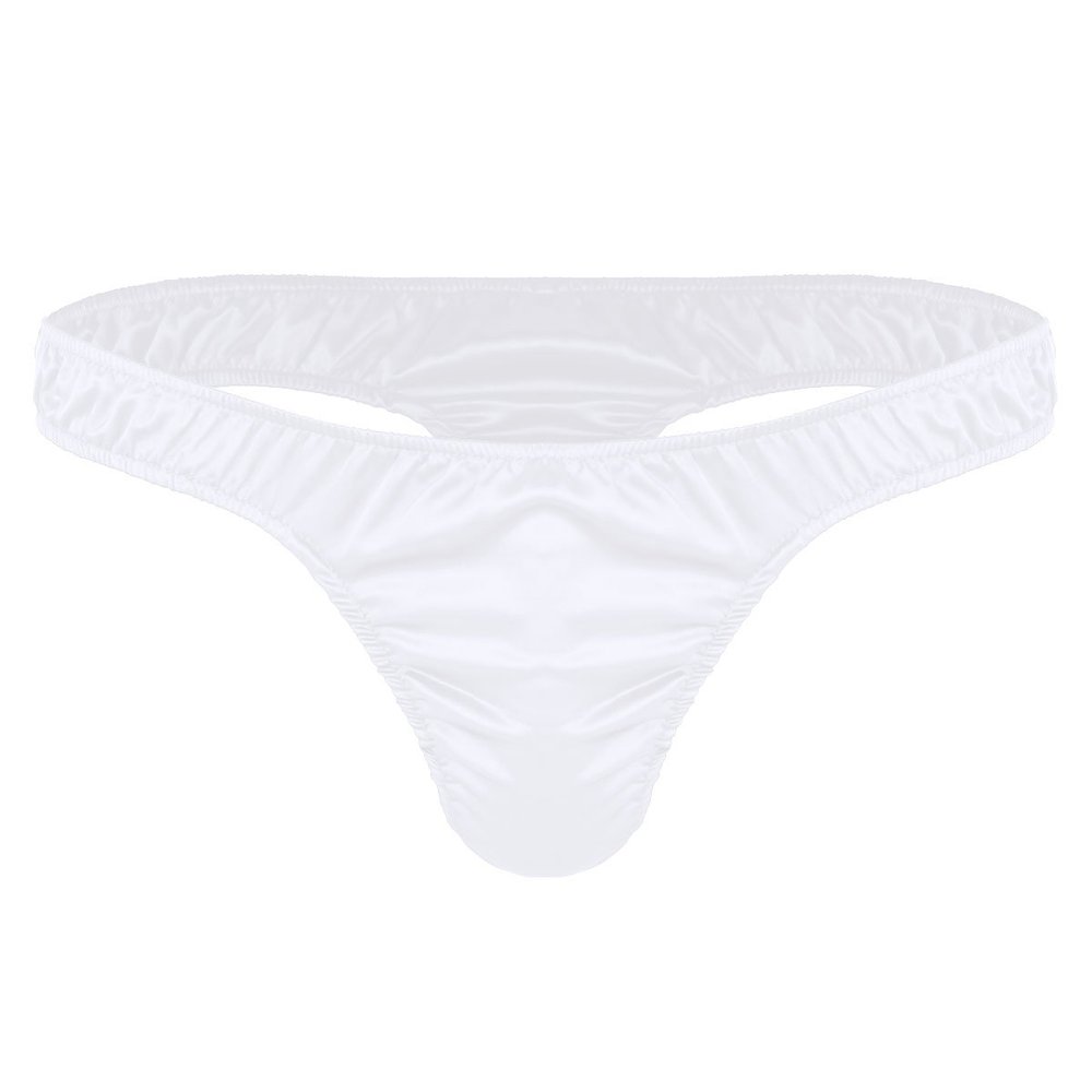 Hularka Men's Silky Satin Sissy Pouch Panties Thong Low Rise Bikini Briefs Underwear Lingerie White Medium