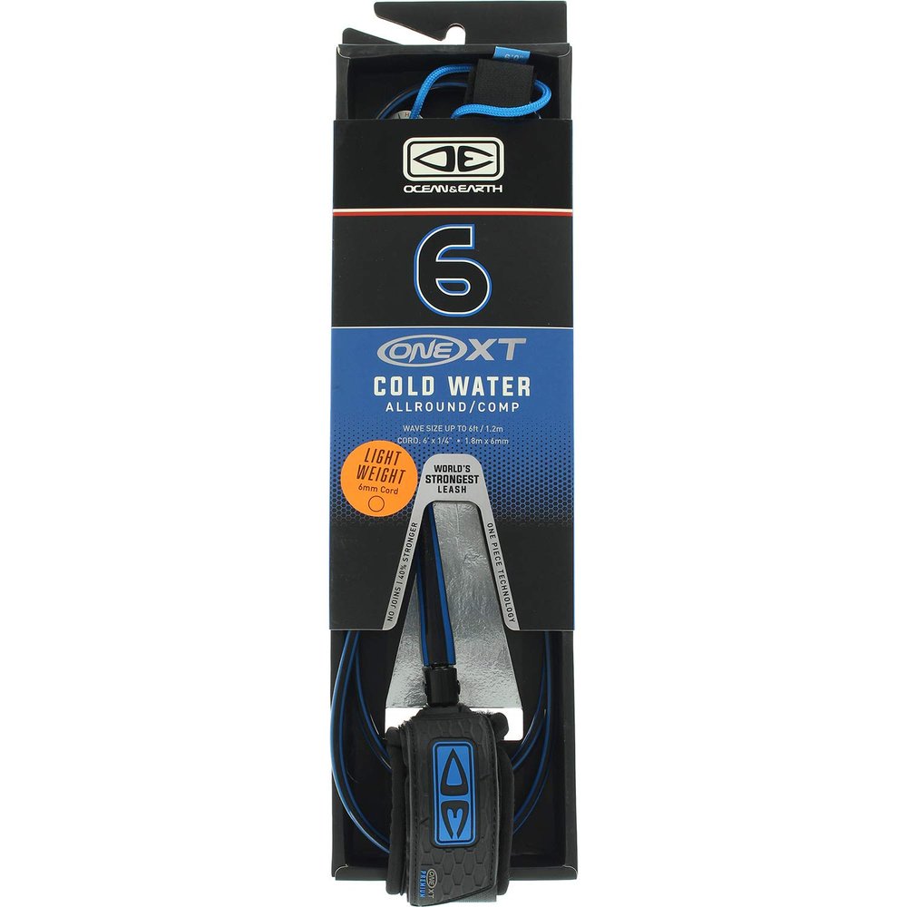 Ocean & Earth One XT Cold Water Comp Black/Blue Surfboard Leash - 6'