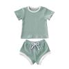 Nokpsedcb Newborn Kids Baby Girls Cute Strap Solid Color Romper Bodysuit Top+Drawstring Bottoms Shorts Pants 2Pcs Outfits Set (6-12 Months, A-Light Green) view 1