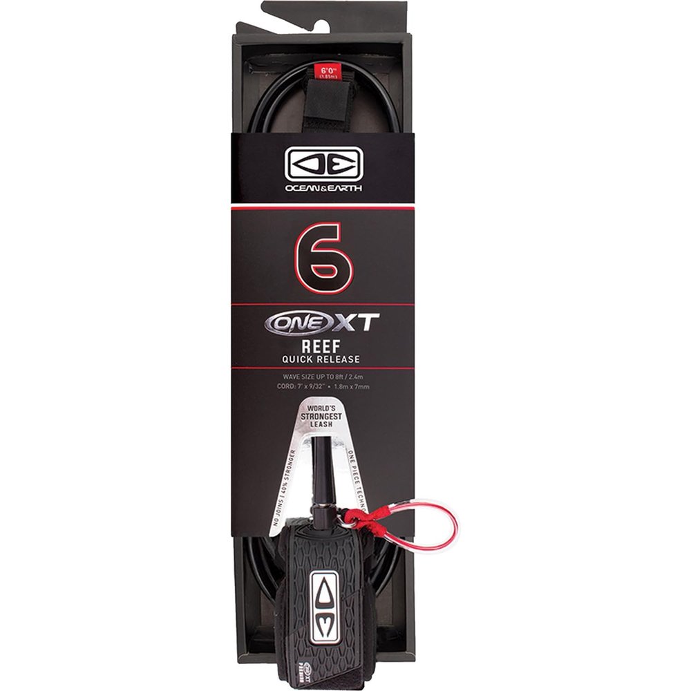Ocean & Earth One XT Big Wave Pin Release Black Surfboard Leash - 6'