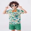 JunNeng Toddler Baby Boy Shorts Sets Hawaiian Outfits,Tropical Floral Short Sleeve Shirt +Elastic Shorts Vacation Clothes,Beige 18-24 Months view 2