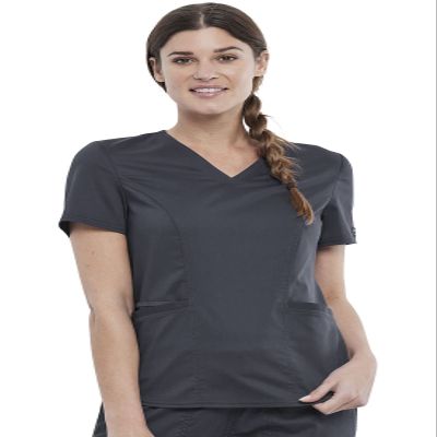 Cherokee Scrubs for Women V-Neck Scrub Top with 2 Pockets, Ultra Soft Stretch, Durable Easy Care Medical Uniform - WW612P, XXS Petite, Pewter