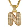 14k Gold Plated Shiny Micro Crystal Letter N Pendant Hip Hop Chain Spiga Necklace,24 Inches