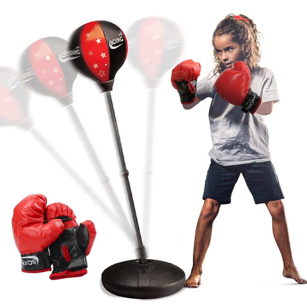 Punching Bag for Kids, Adjustable Boxing Bag Set with Gloves and Stand, Sports Toy for Boys and Girls Ages 38, Indoor and Outdoor Play