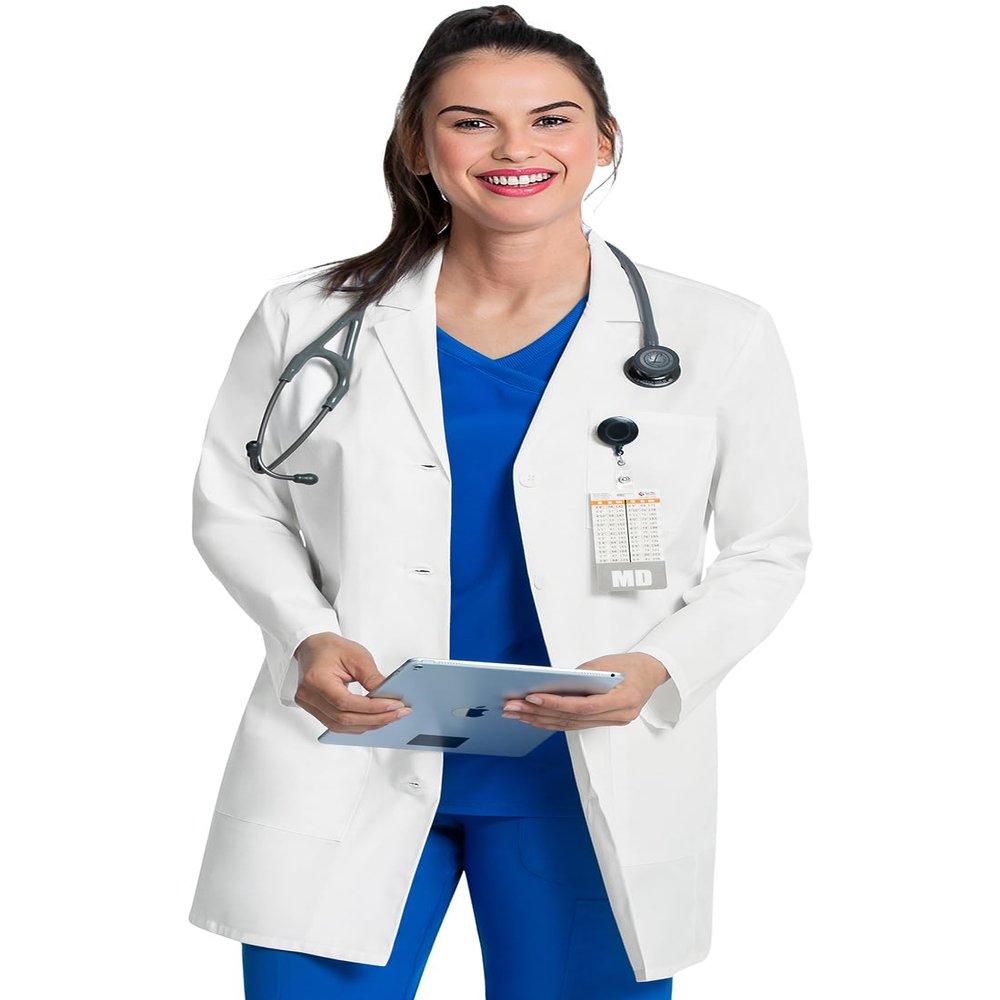 Cherokee Women's Lab Coat Modern Classic Fit 33" & 35" Doctors Coat with 3 Pockets CK452T, L Tall, White
