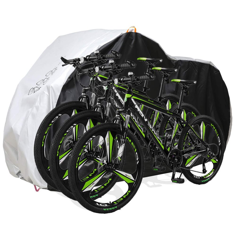 Aiskaer Bike Cover for 2 or 3 Bikes Outdoor Waterproof Bicycle Storage with Lock Hole for Mountain Road Electric Heavy Duty Bikes, Bike Tarp Ripstop Material 210D