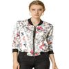 Allegra K Women's Bomber Jacket Satin Long Sleeve Zipper Floral Print Casual Fall Coat with Pocket Winter Outwear Medium White view 1