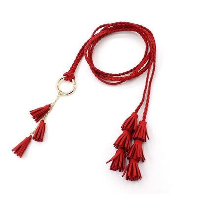 Toporchid Women Three-String Tassel Ring Waist Rope Adjustable Knitted Belt Body Rope(Red)